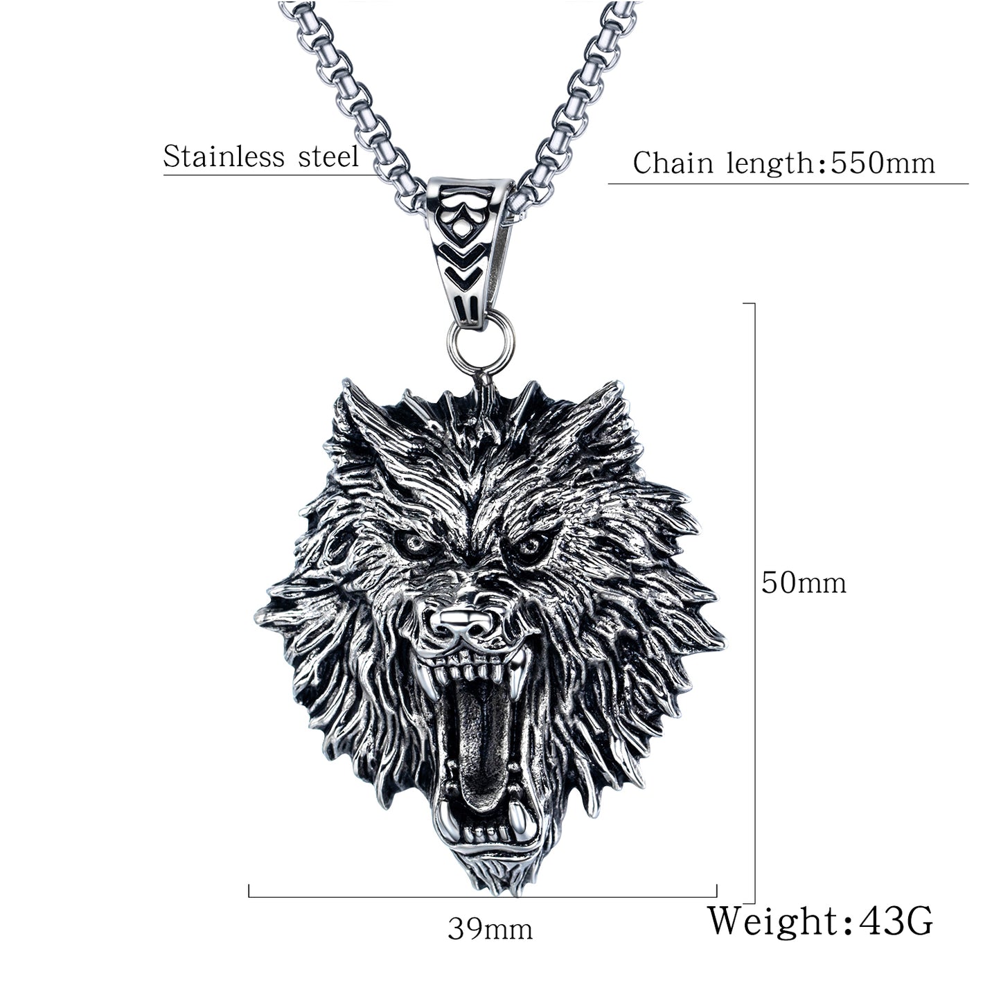 Hip Hop Bounce Titanium Steel Men's Necklace Street Trend Retro Wolf Head Pendant Jewelry