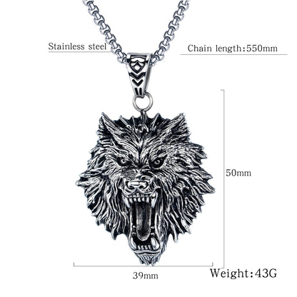 Hip Hop Bounce Titanium Steel Men's Necklace Street Trend Retro Wolf Head Pendant Jewelry