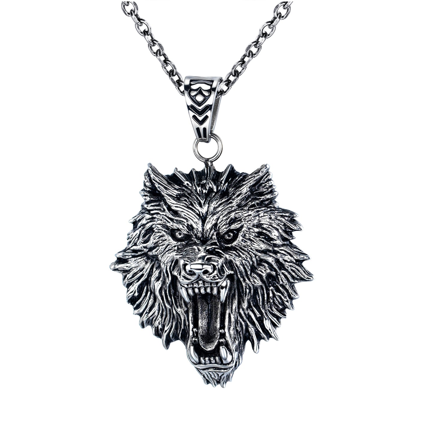 Hip Hop Bounce Titanium Steel Men's Necklace Street Trend Retro Wolf Head Pendant Jewelry