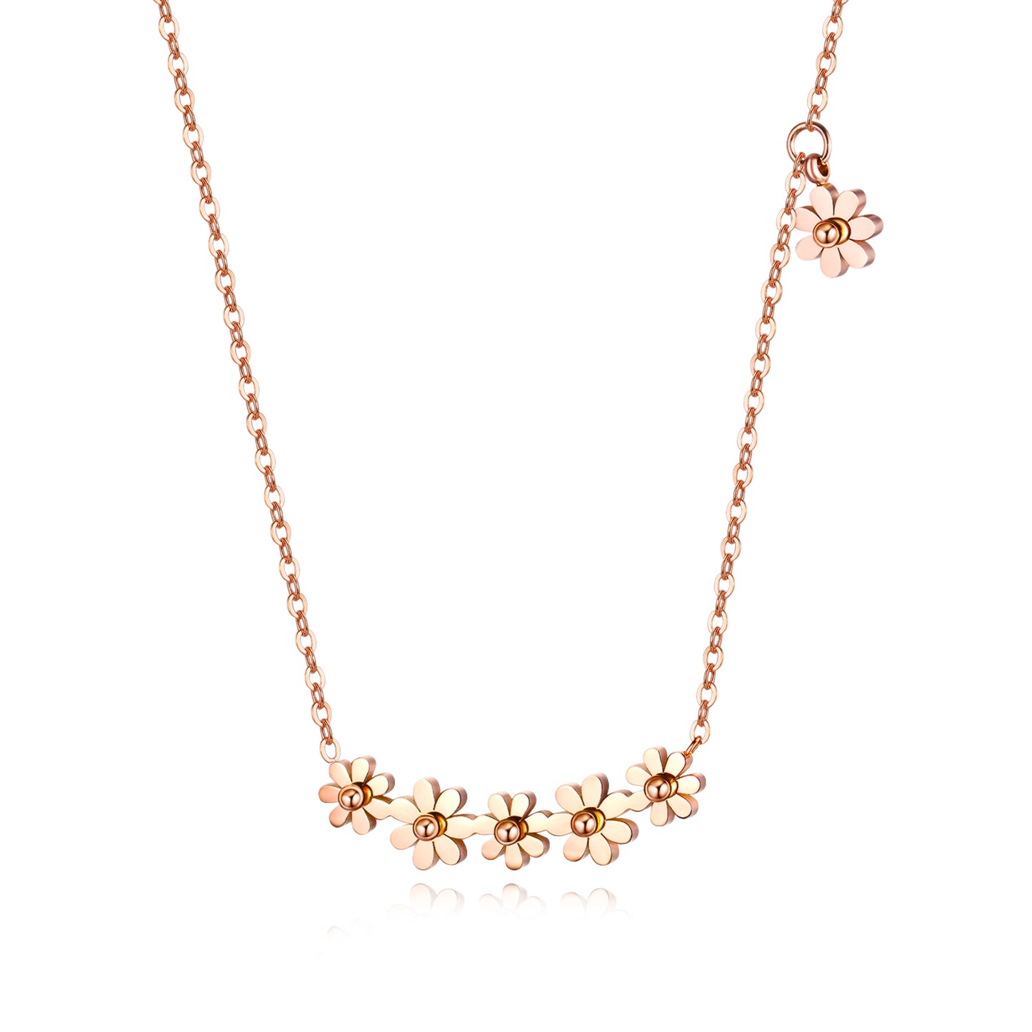 Japanese and Korean titanium steel plated rose gold small daisy necklace female clavicle chain