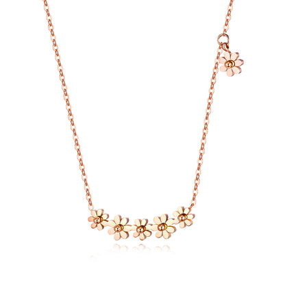 Japanese and Korean titanium steel plated rose gold small daisy necklace female clavicle chain