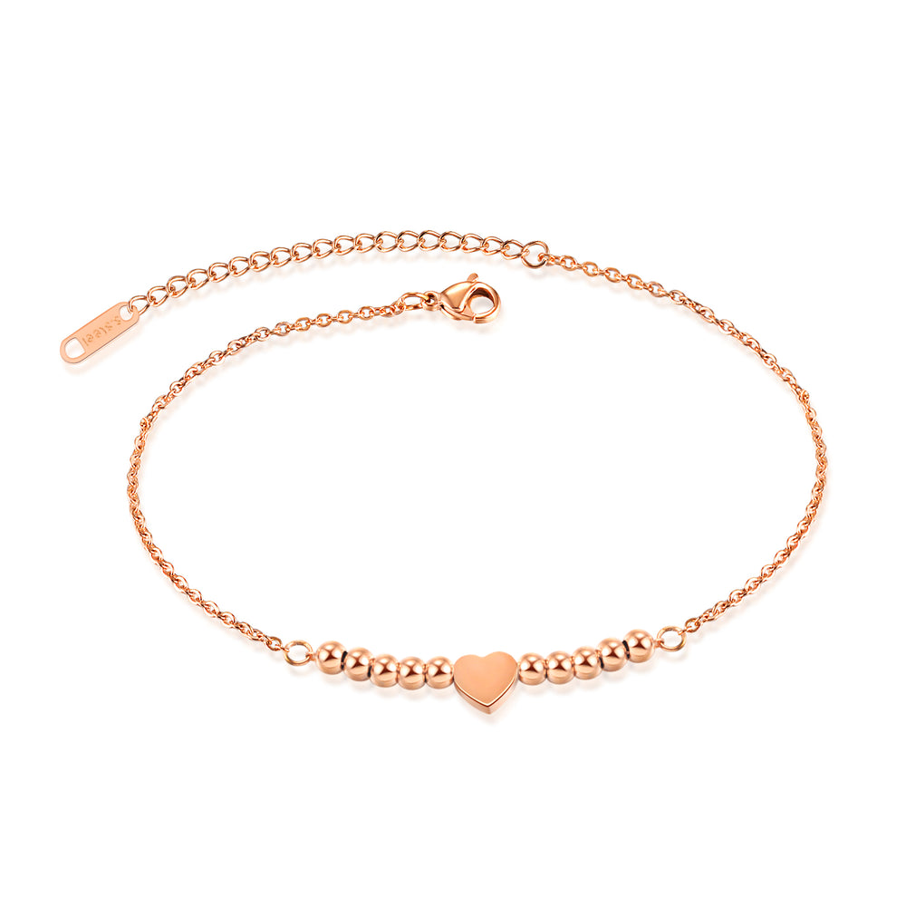 Round Bead Heart Anklet