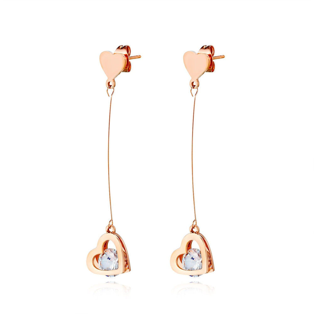 Drop Earrings for Women Rose Gold Crystal Love Heart Pendant Korean Charm Fashion Jewelry For Girls