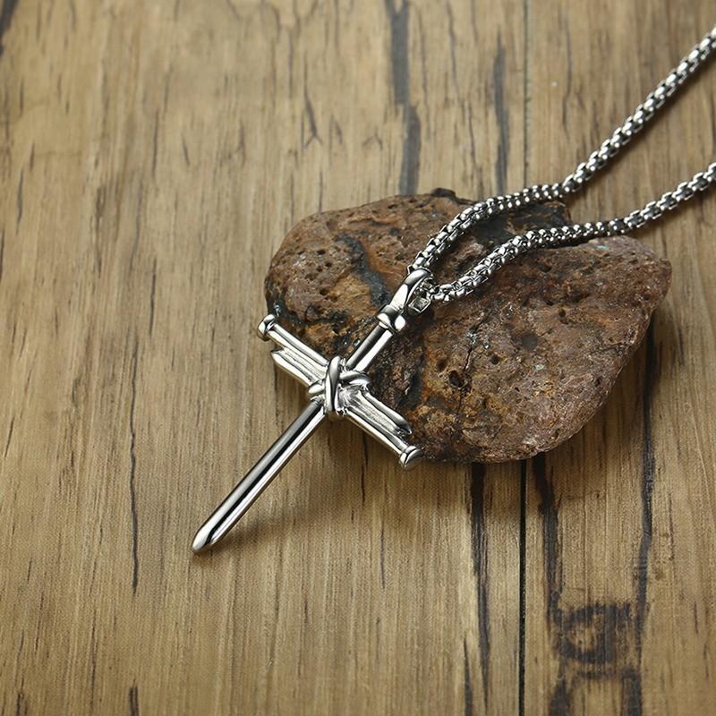 Men's Stainless Steel Nail Cross Charm Pendant Necklace Polished Gold Silver Black 24 Inch Chain