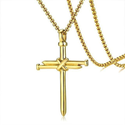 Men's Stainless Steel Nail Cross Charm Pendant Necklace Polished Gold Silver Black 24 Inch Chain