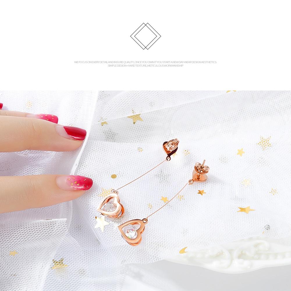 Drop Earrings for Women Rose Gold Crystal Love Heart Pendant Korean Charm Fashion Jewelry For Girls