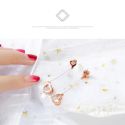 Drop Earrings for Women Rose Gold Crystal Love Heart Pendant Korean Charm Fashion Jewelry For Girls