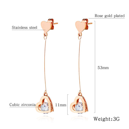 Drop Earrings for Women Rose Gold Crystal Love Heart Pendant Korean Charm Fashion Jewelry For Girls