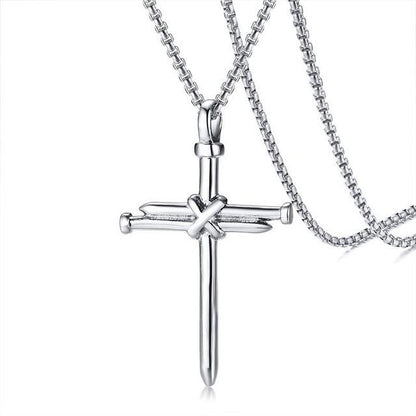 Men's Stainless Steel Nail Cross Charm Pendant Necklace Polished Gold Silver Black 24 Inch Chain