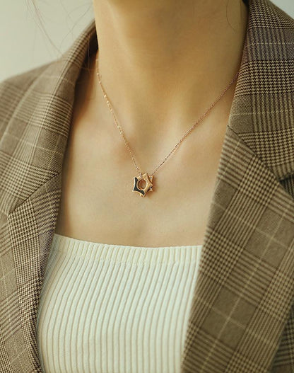 Women Chain Necklace Rose Gold Hexagram Clavicle Chain Stainless Steel Design  Necklaces Fashion Jewelry