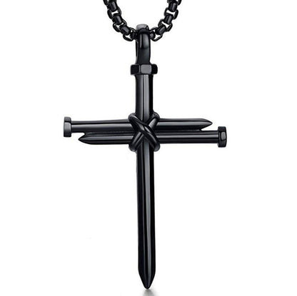 Men's Stainless Steel Nail Cross Charm Pendant Necklace Polished Gold Silver Black 24 Inch Chain