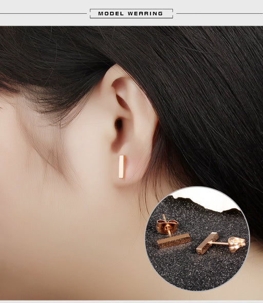 Classical Bar Stud Earrings For Women Rose Gold Color 3 Size Hight Plished Party Bridesmaid Jewelry Gift