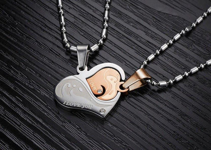 Romantic Gift For Valentine's & Christmas Day Heart Puzzle Design Pendant Stainless Steel Vintage Necklace Women Men Jewelry