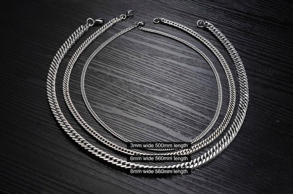 Fashion Width 8mm/6mm/3mm Length 56cm/50cm Man Necklaces Classical Stainless Steel Link Chain Men Jewelry