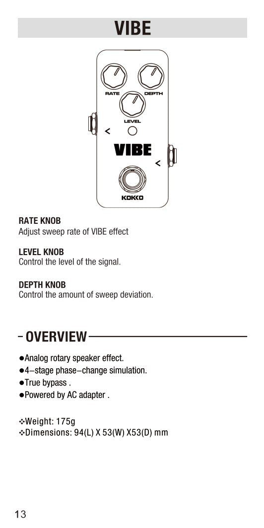 KOKKO FUV2 MINI Vibe Guitar Effect Pedal Guitar Accessories