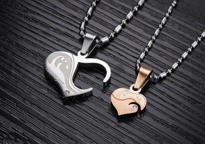 Romantic Gift For Valentine's & Christmas Day Heart Puzzle Design Pendant Stainless Steel Vintage Necklace Women Men Jewelry