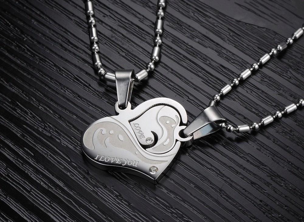 Romantic Gift For Valentine's & Christmas Day Heart Puzzle Design Pendant Stainless Steel Vintage Necklace Women Men Jewelry