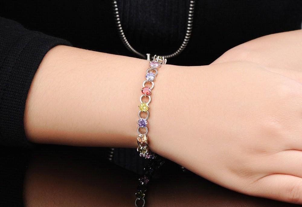 Classical Multicolor/White Rhinestone Women Bracelets Delicate Girls' Gift White Gold Color Link Chain Jewelry Bangle