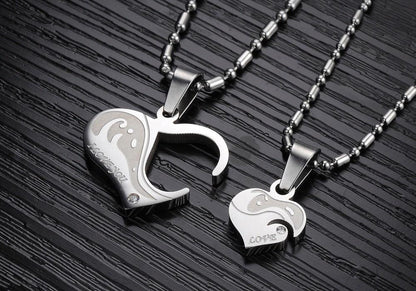 Romantic Gift For Valentine's & Christmas Day Heart Puzzle Design Pendant Stainless Steel Vintage Necklace Women Men Jewelry