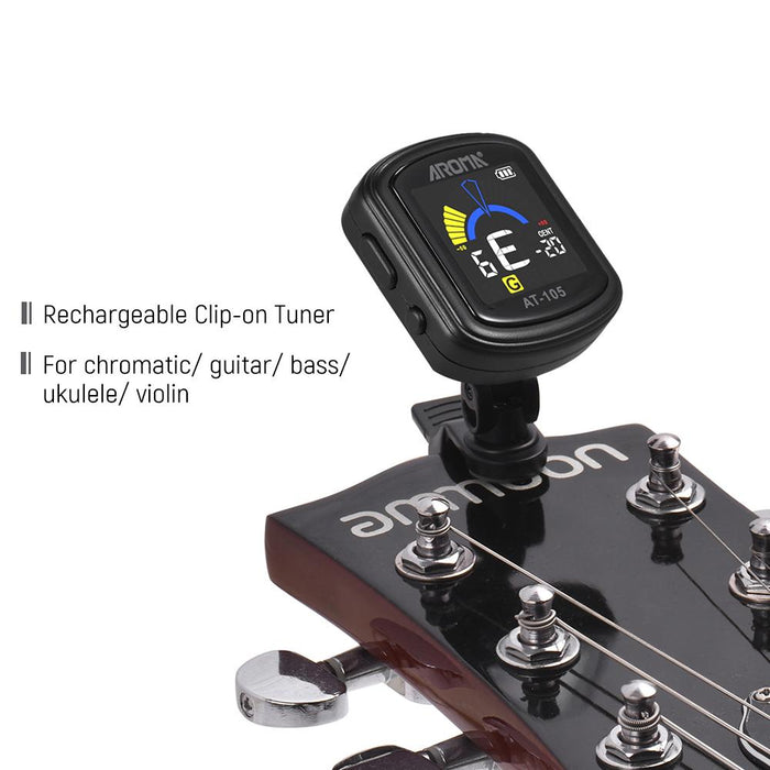 AROMA AT-105 Guitar Rechargeable Clip-on Tuner