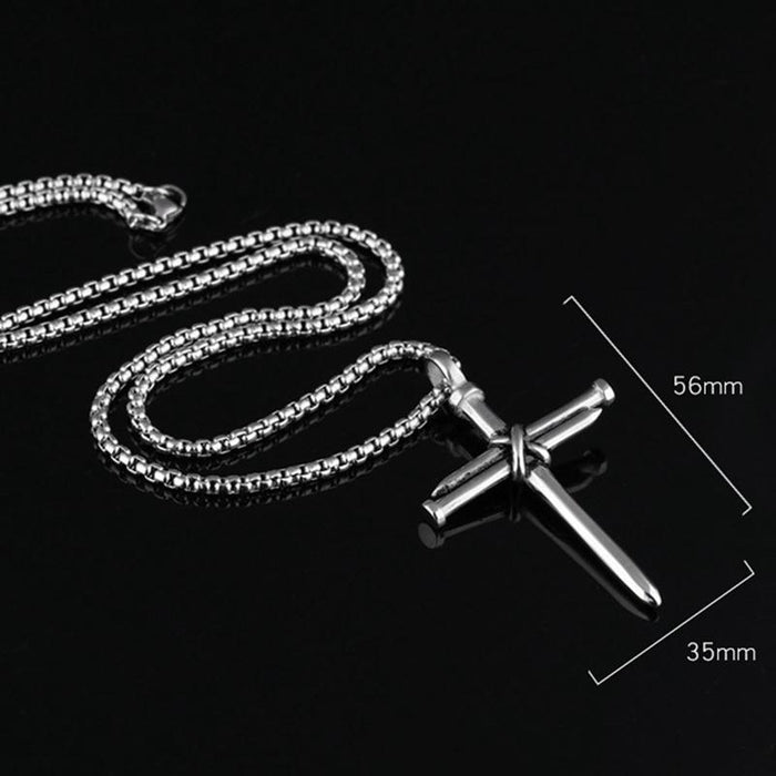 Men's Stainless Steel Nail Cross Charm Pendant Necklace Polished Gold Silver Black 24 Inch Chain