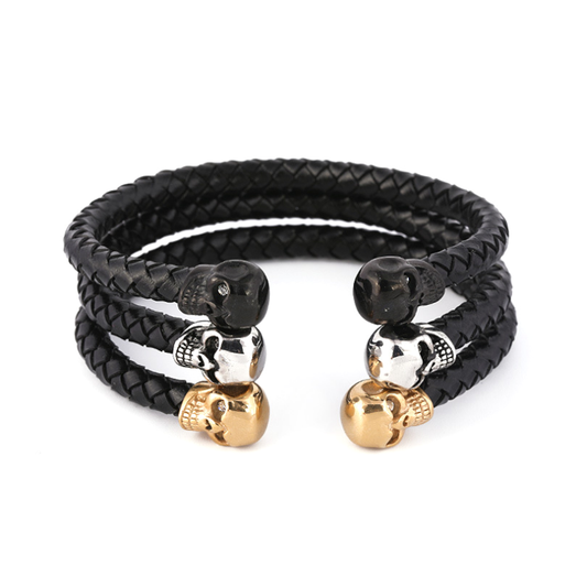 Leather Skull Bangle Bracelet