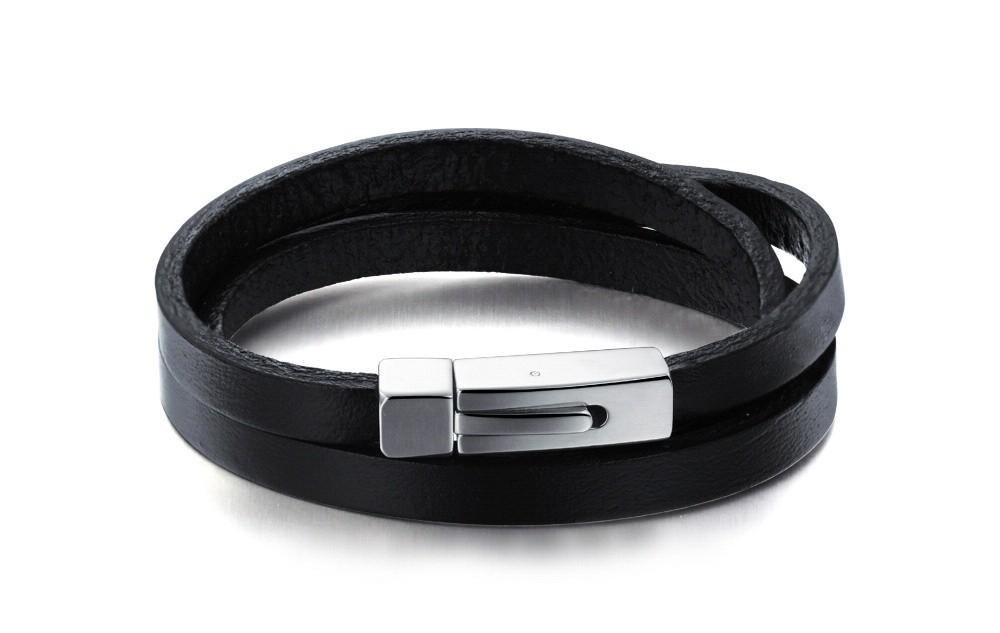 Three Layers Real Leather Bracelets Classical Full Steel Magnet Clasp Men Jewelry