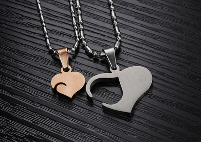 Romantic Gift For Valentine's & Christmas Day Heart Puzzle Design Pendant Stainless Steel Vintage Necklace Women Men Jewelry