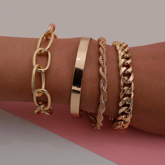 4Pcs/Set Hip Hop Chunky Thick Miami Curb Cuban Bracelets Bangles Punk Metal Twisted Rope Chain Bracelet Jewelry Gift