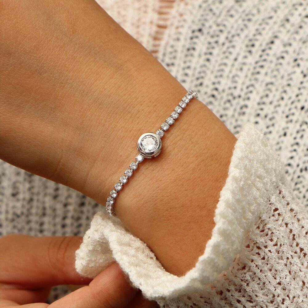 New Round Tennis Bracelet For Women Rose Gold Silver Color Cubic Zirconia Charm Bracelets & Bangles Femme Wedding Jewelry 2019