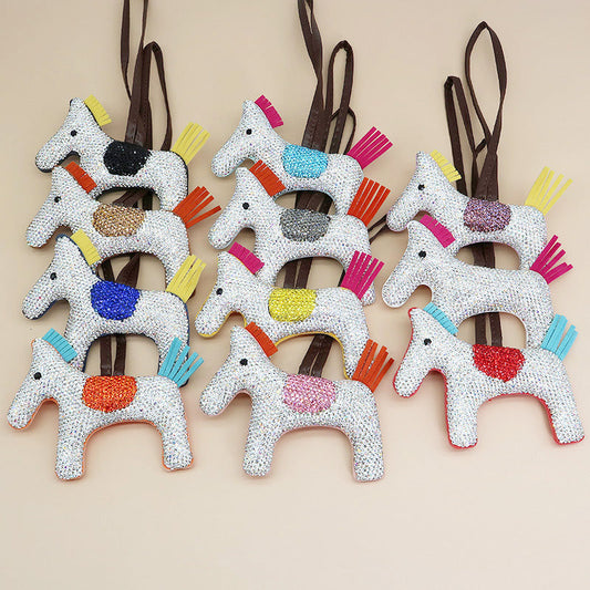 Creative sparkle fashion pony crystals inlay on clay leather hanging ornaments