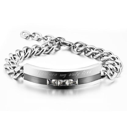 1 Pair  Lovers' Cubic Zirconia Link Chain Bracelets Vintage Black/Gold Color Stainless Steel Women Men Jewelry Gift
