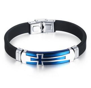 Charm Black Silicone Man Bracelets Classical Stainless Steel Big Cross Men Jewelry 2 Colors Religious Accessories
