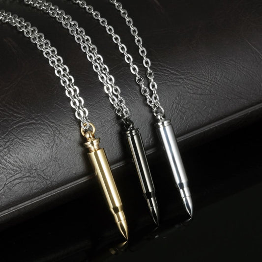 Cool Man's Bullet Pendant Necklaces New Fashion Punk Style Stainless Steel Personality Men's Jewelry 3 Colors