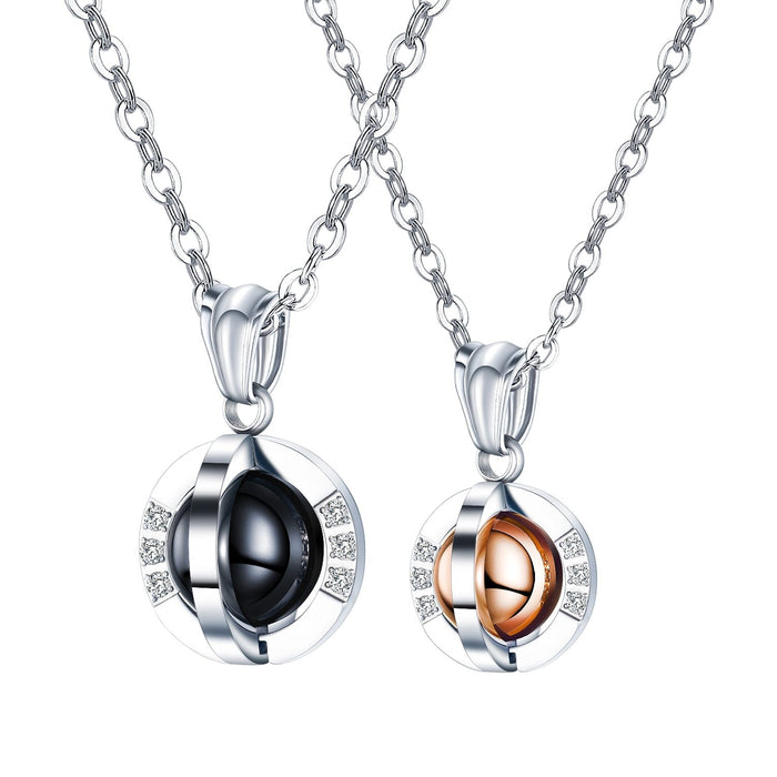 Couple Love Neaklaces Matching Set The Eerth Black & Rose Gold Pendant for His and Her Stainless Steel Chains