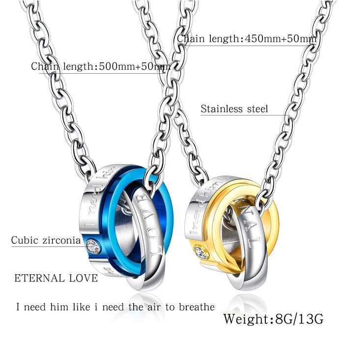 Couple Neaklaces 'ETERNAL LOVE' Matching Set Necklace for His and Her Valentines Gift for Boyfriend Girlfriend