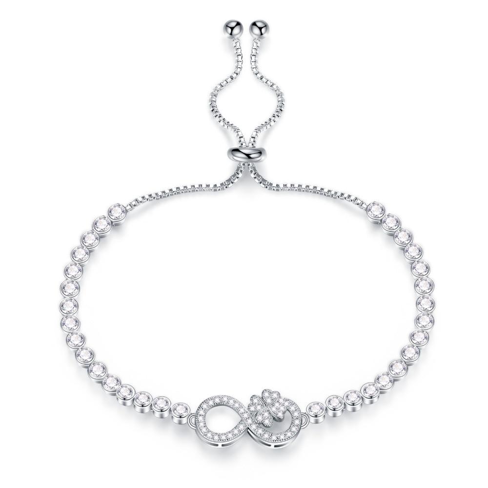 Cubic Zirconia Tennis Bracelet For Women Girls Infinite With Leaves Design Length Adjustable Box Chain Jewelry Gift