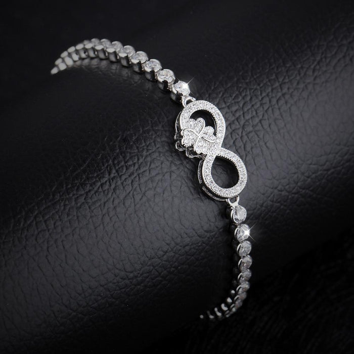 Cubic Zirconia Tennis Bracelet For Women Girls Infinite With Leaves Design Length Adjustable Box Chain Jewelry Gift