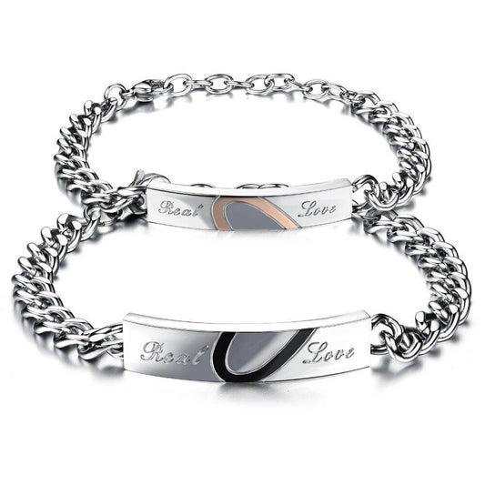 Half Heart Puzzle Couple Bracelet Romantic Real Love Stainless Steel Chain & Link Bracelets Fashion Jewelry For Women Men