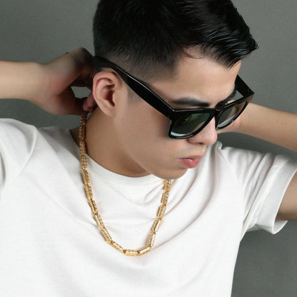 Hiphop Gold Color Chain Necklace For Men Party Gift Trendy 8 MM Wide Bamboo Shape Whole & Drop
