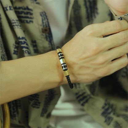 Men's Black Braided Bracelet Minimalist Design Magnetic Buckle Korean Style Steel Gold Accessories 7 JULY NEW ARRIVAL