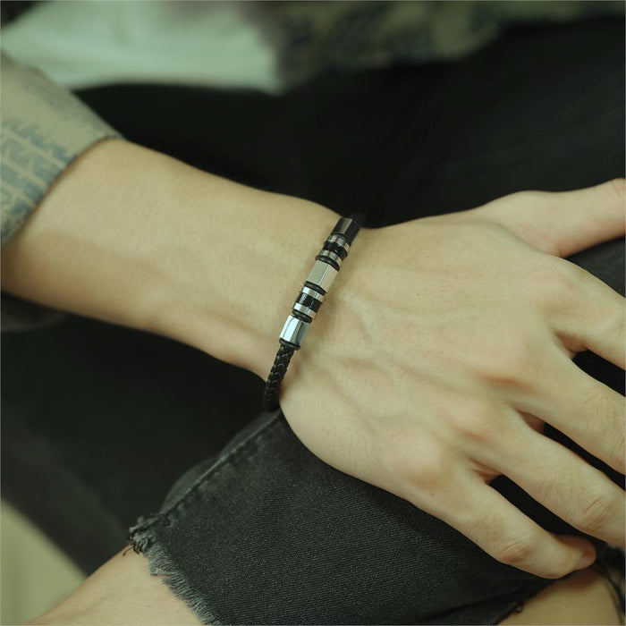 Men's Black Braided Bracelet Minimalist Design Magnetic Buckle Korean Style Steel Gold Accessories 7 JULY NEW ARRIVAL