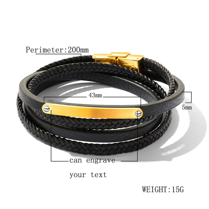Leather Multilayer Charm Bracelets Bangles For Men Woven Wrist Jewelry Customize Engrave Bracelet