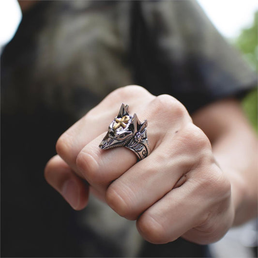 Punk Anubis Egyptian Cross Beast Ring For Men Stainless Steel Ankh Cross Design Animal Finger Ring Cool Jewelry Gift