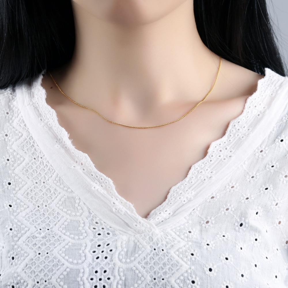Simple Link Chain Necklace For Women Ultrathin 1.3 MM Wide Gold Color / Steel Color Copper Alloy Female Ladies Jewelry