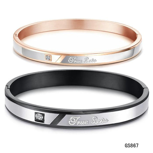 True Love Couple Bangle Set Rose Gold Black Bracelet Matching for Women Men Stainless steel Fashion Love Gift Charms