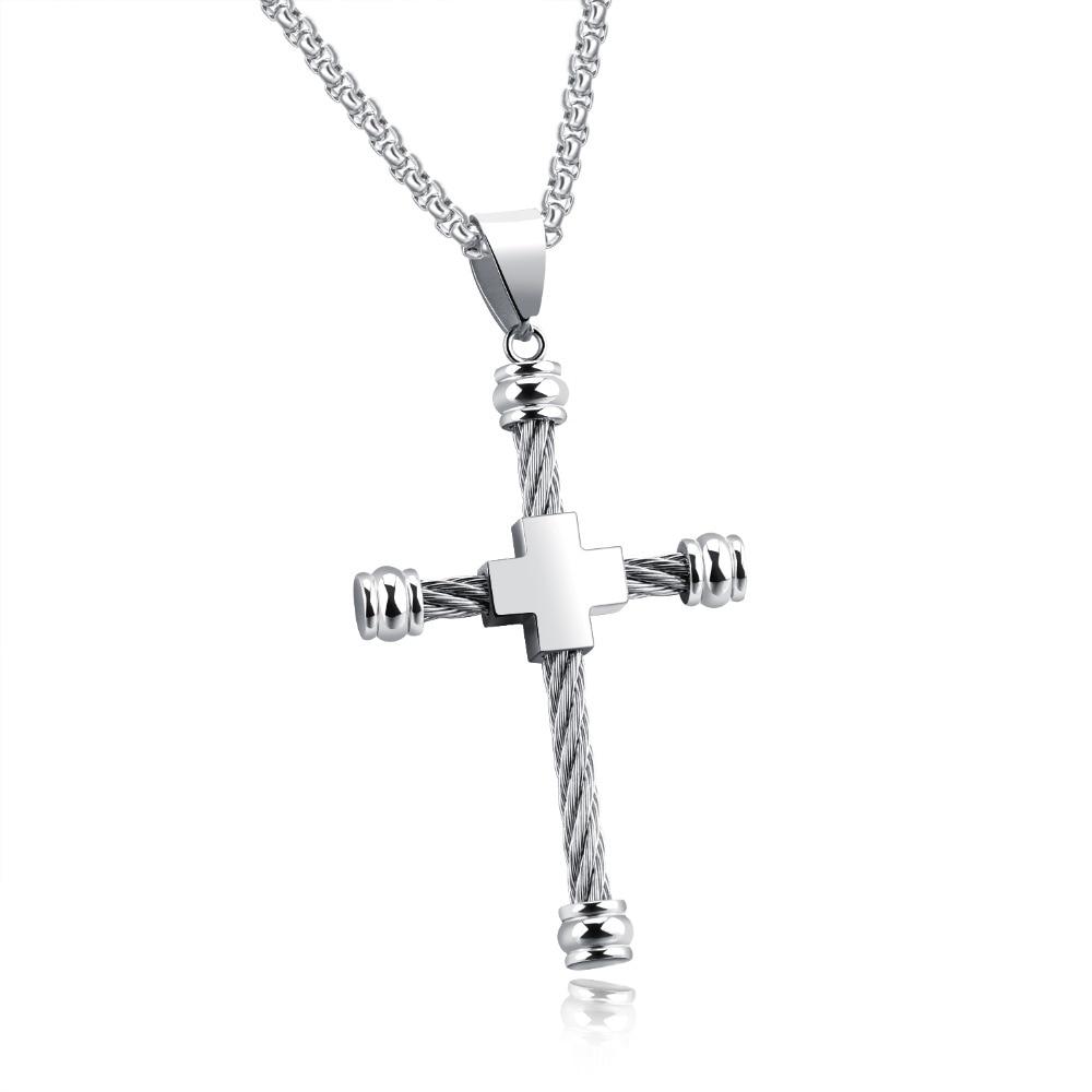 Unique Cross Necklace & Pendant For Men Stainless Steel Rope Design Gold Color 55 CM Box Link Chain Male Jewelry Gift