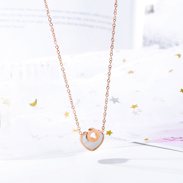 Women Chain Link Necklace Love Shell  Tredy Stainless Steel Rose Gold Designer Charm Korea Romantic Style Jewelry
