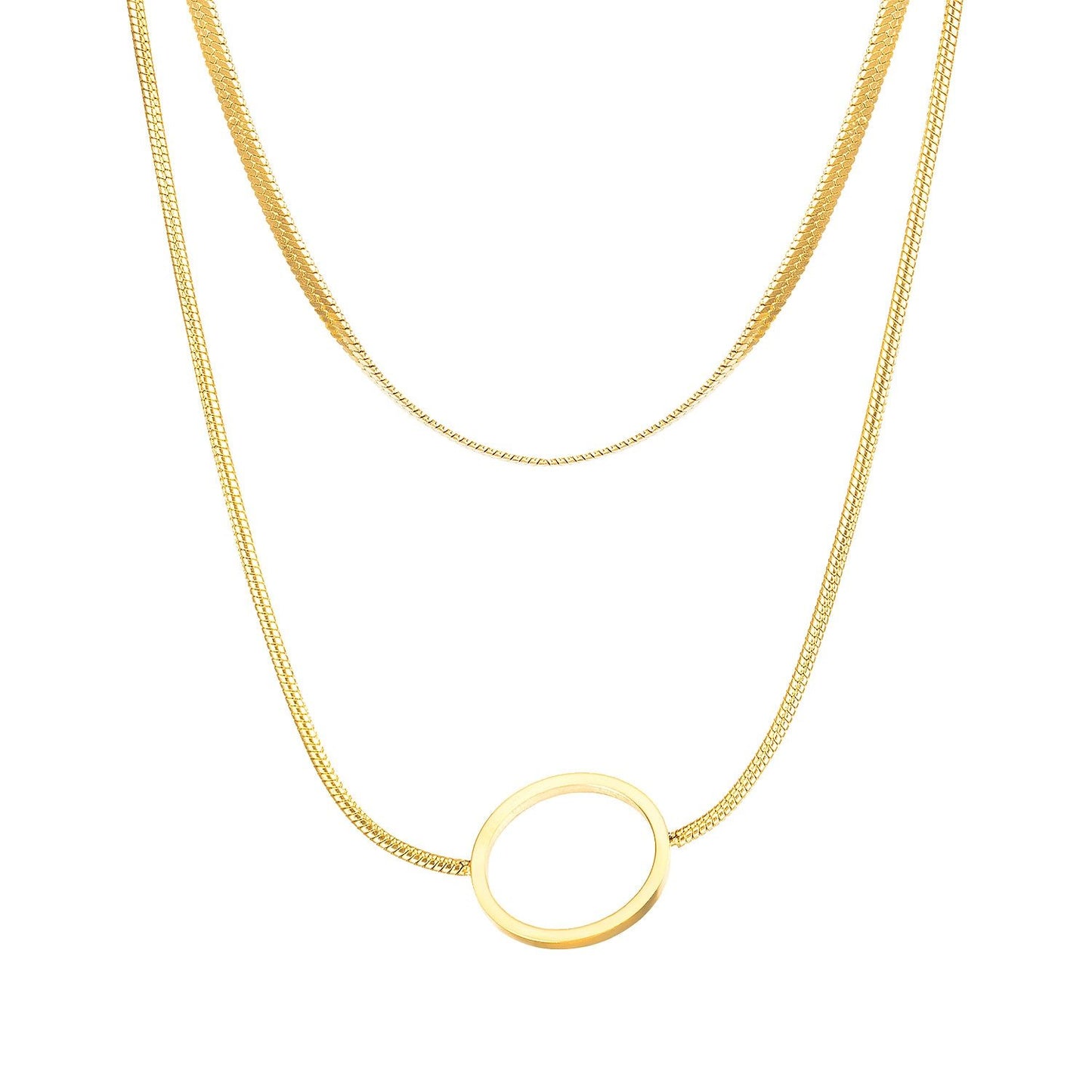 Women Chain Necklace Double Levels Clavicle Links  Fashion Link Lady Stainless Steel Gold Tone