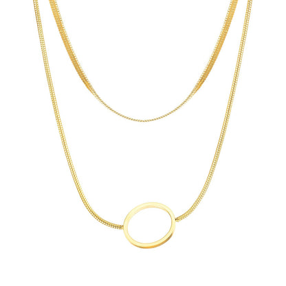 Women Chain Necklace Double Levels Clavicle Links  Fashion Link Lady Stainless Steel Gold Tone